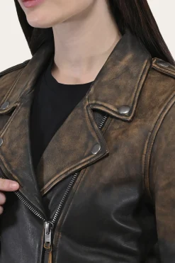 Authentic Soft Lamb Crackle Leather Biker Jacket^Frye Clearance