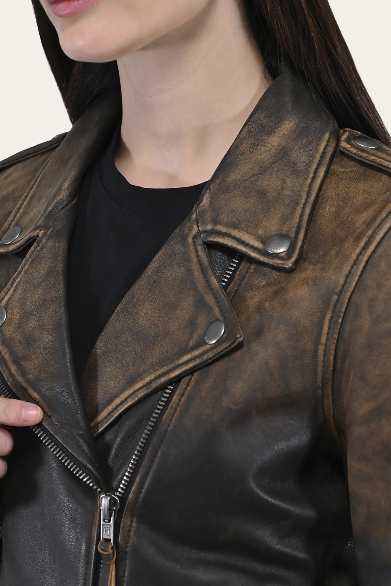 Authentic Soft Lamb Crackle Leather Biker Jacket^Frye Clearance