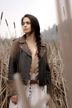 Authentic Soft Lamb Crackle Leather Biker Jacket^Frye Clearance