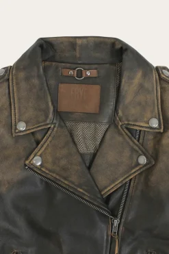 Authentic Soft Lamb Crackle Leather Biker Jacket^Frye Clearance