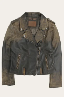 Authentic Soft Lamb Crackle Leather Biker Jacket^Frye Clearance