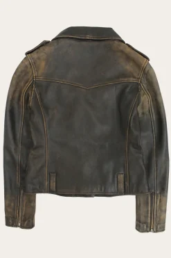 Authentic Soft Lamb Crackle Leather Biker Jacket^Frye Clearance