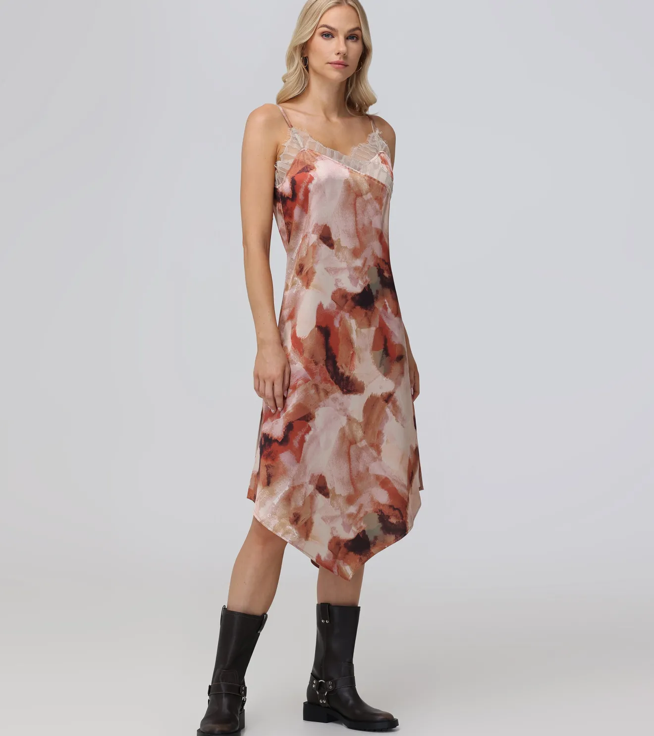 Charmeuse Lace Trim Slip Midi Dress^Frye Outlet