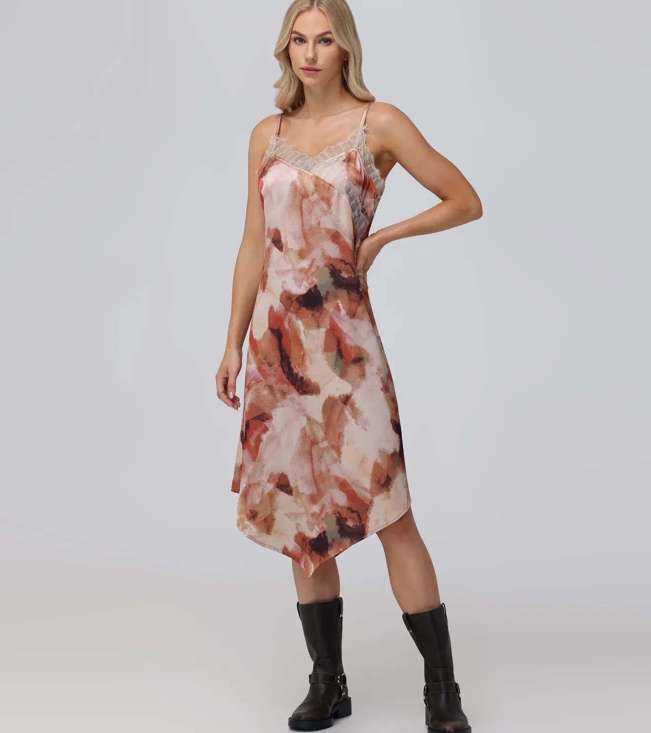 Charmeuse Lace Trim Slip Midi Dress^Frye Outlet