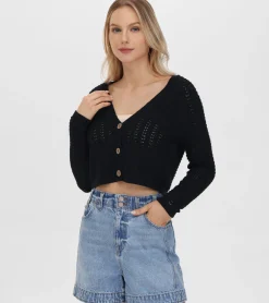 Cropped Crochet V-Neck Cardigan^Frye Outlet