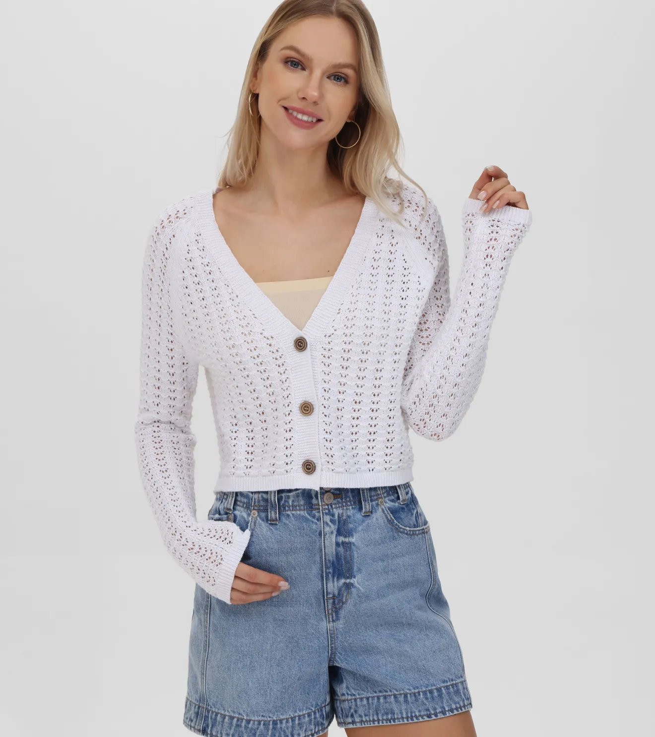 Cropped Crochet V-Neck Cardigan^Frye Outlet