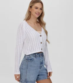 Cropped Crochet V-Neck Cardigan^Frye Outlet