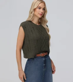 Distressed Cable Sweater Vest^Frye