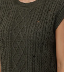 Distressed Cable Sweater Vest^Frye