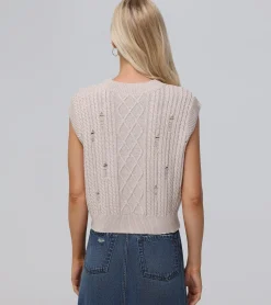 Distressed Cable Sweater Vest^Frye