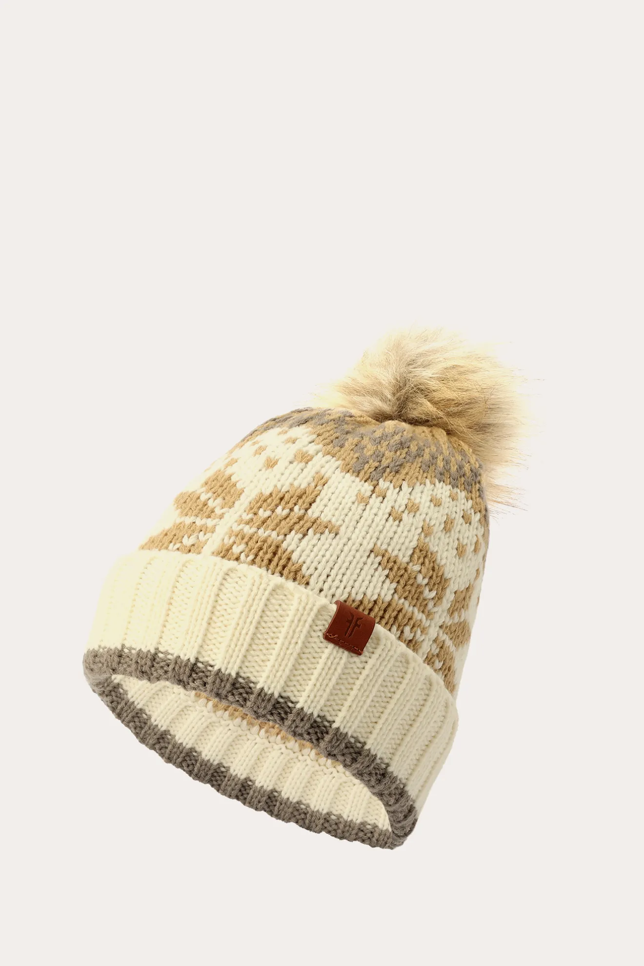 Fair Isle Beanie With Cuff & Faux Fur Pom^Frye Online