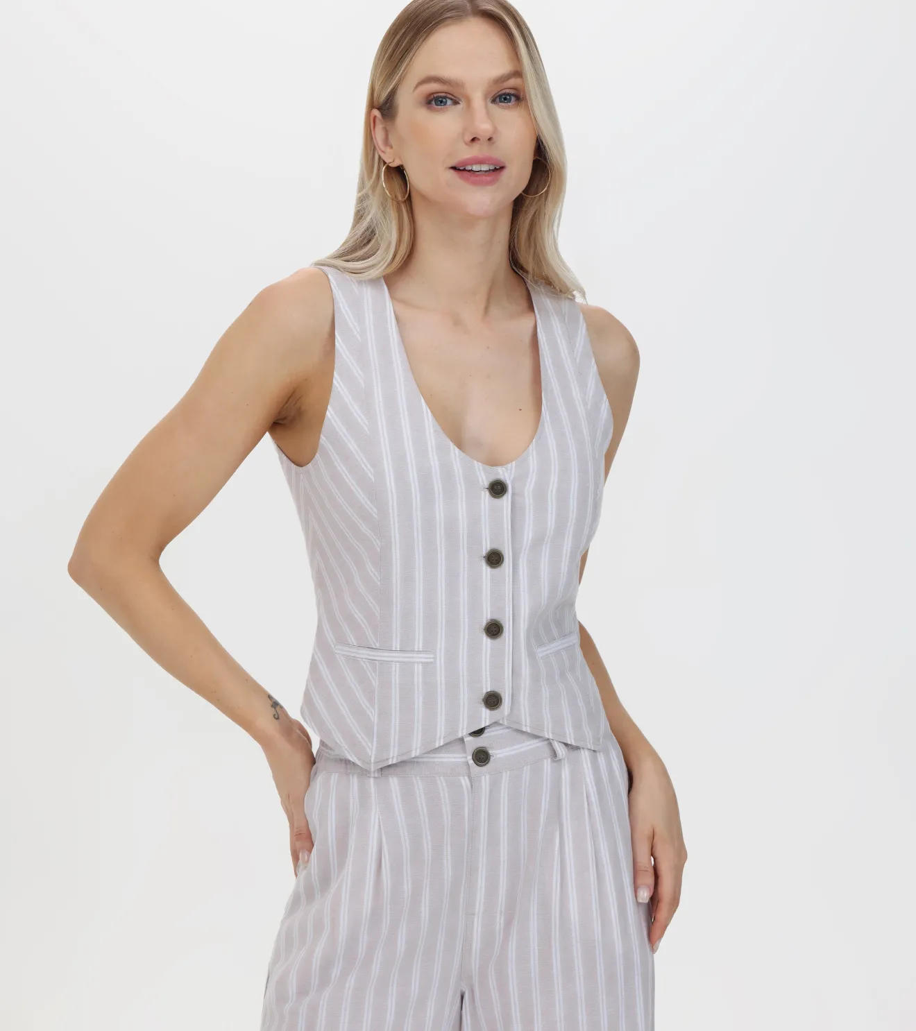 Linen Striped Button Vest^Frye Discount