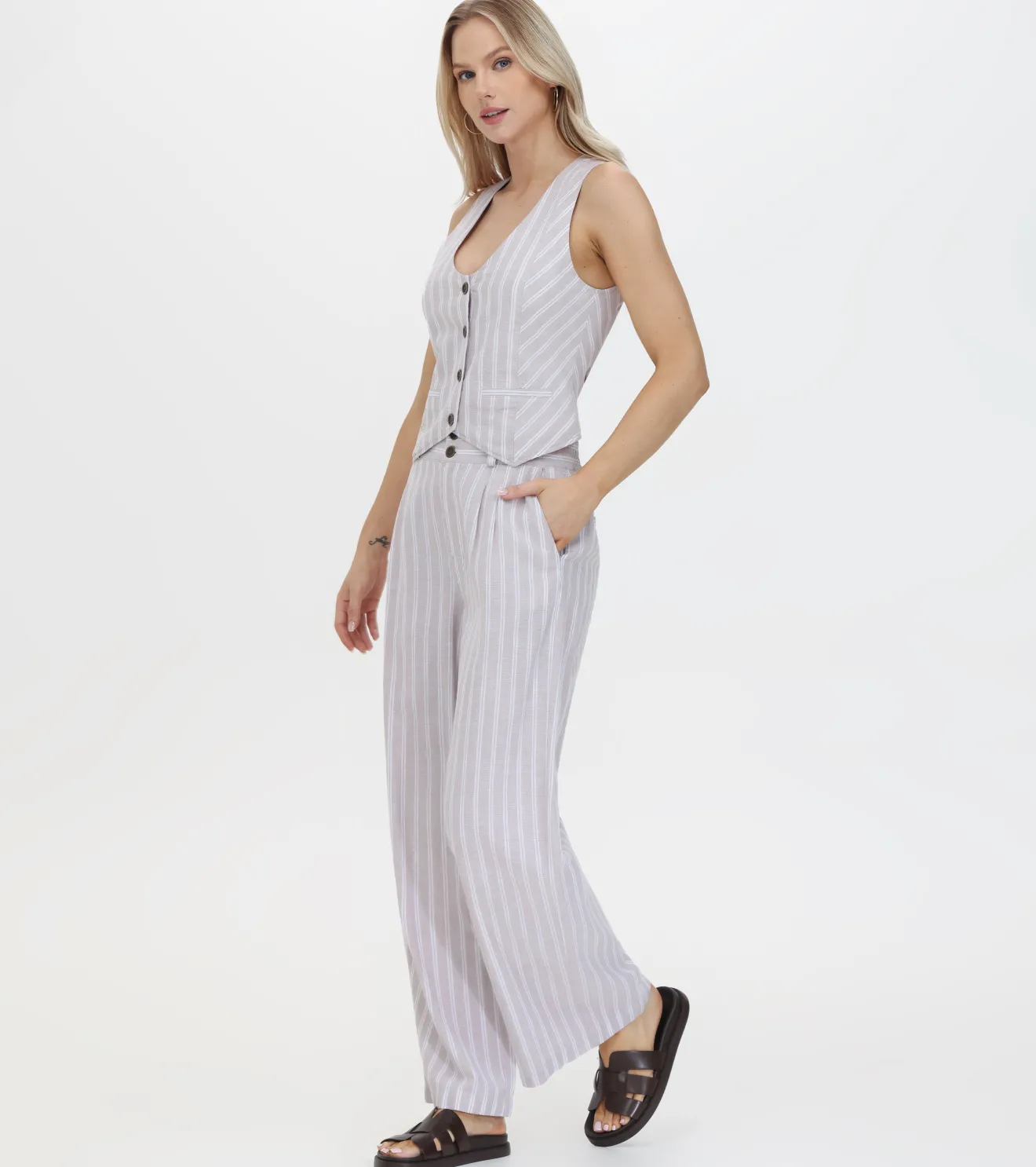 Linen Striped Button Vest^Frye Discount