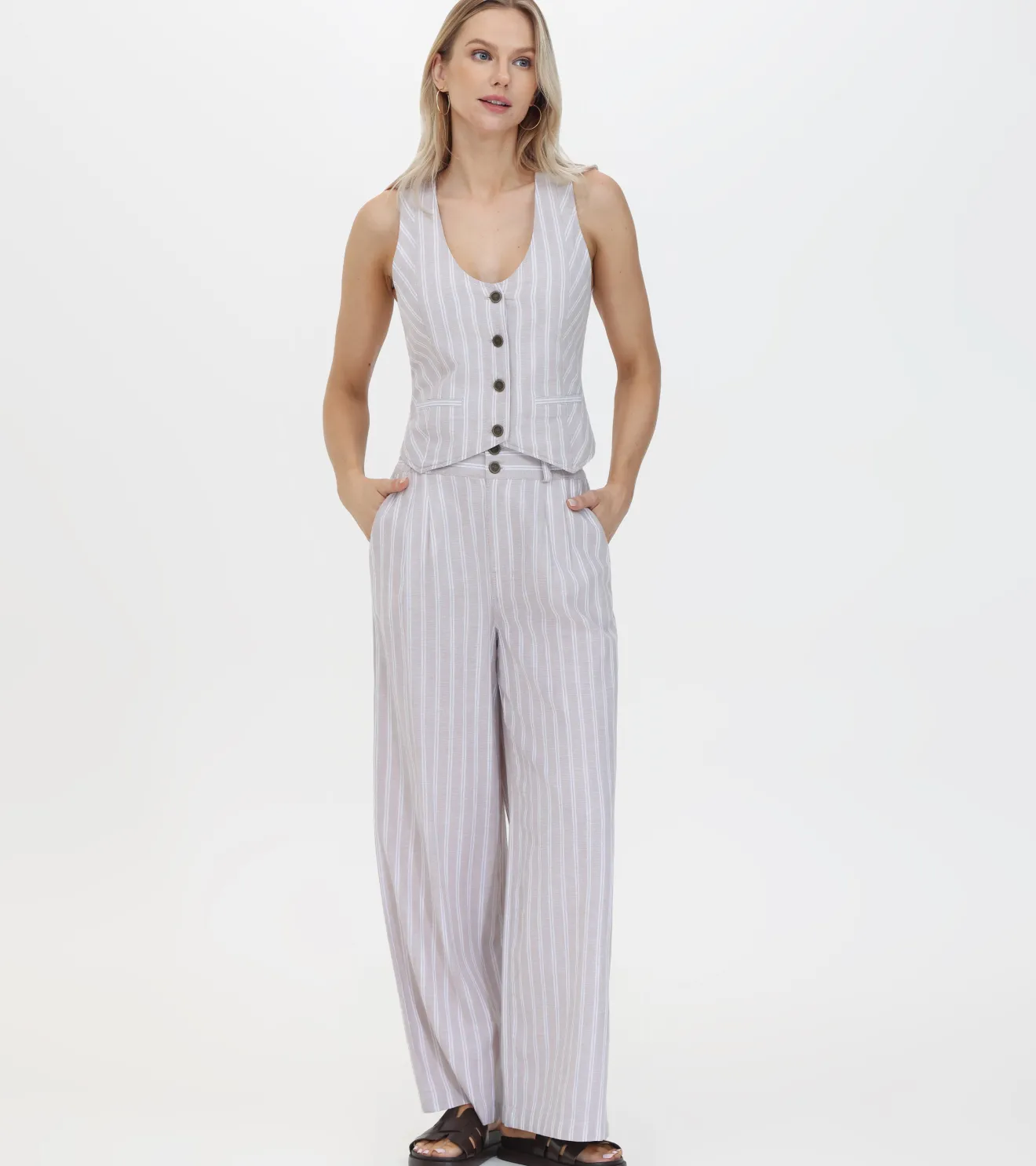 Linen Striped Wide Leg Pant^Frye Sale