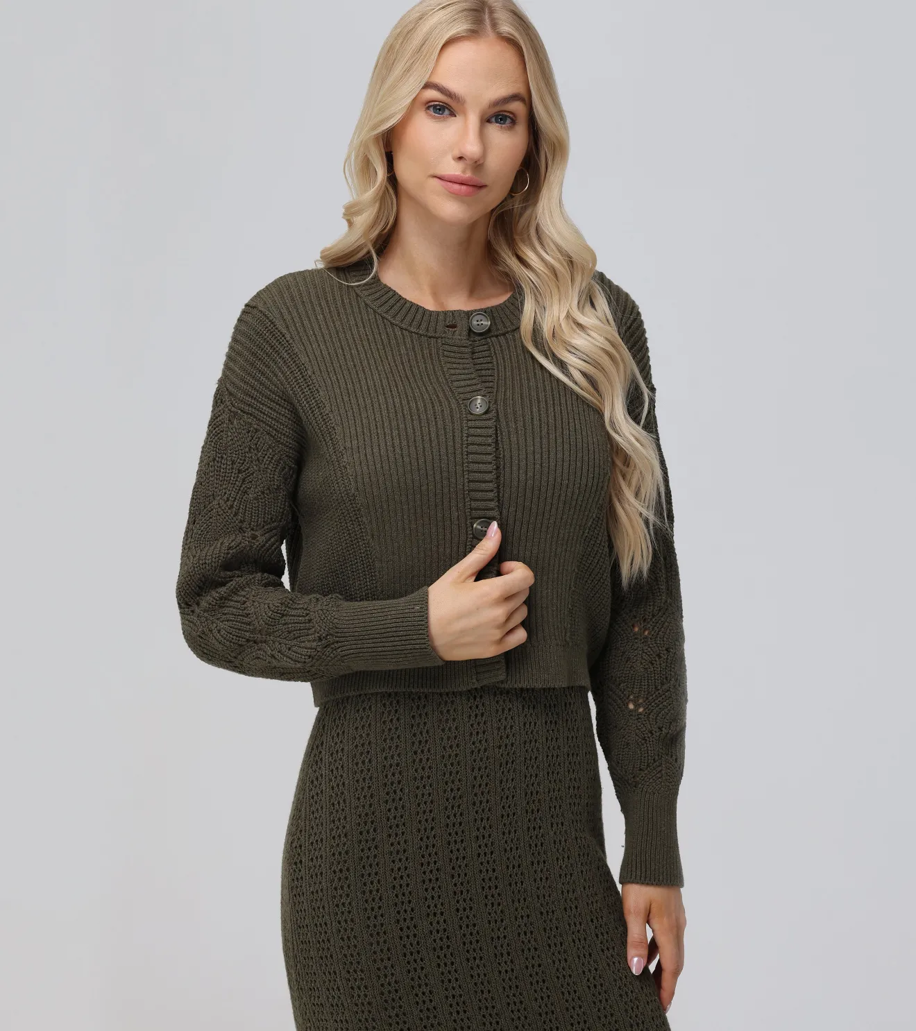 Mixed Stitch Button Front Cardigan^Frye Sale