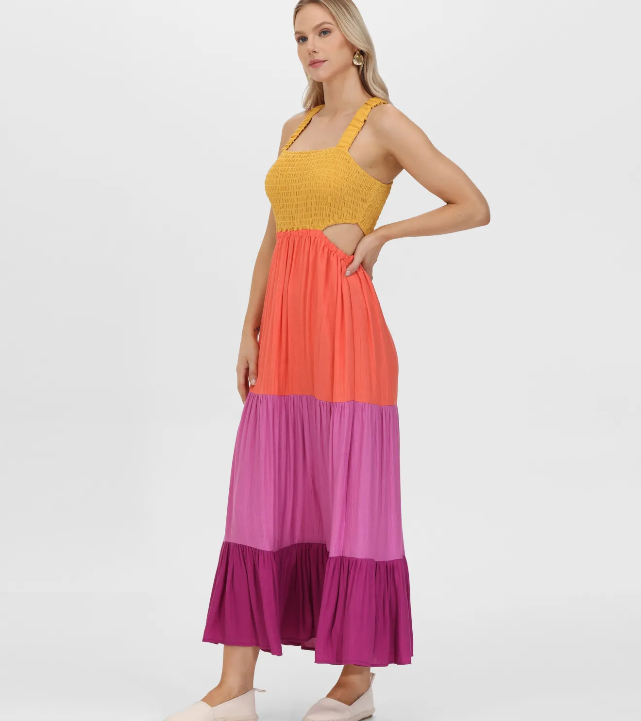 Smocked Color Block Maxi Dress^Frye Clearance