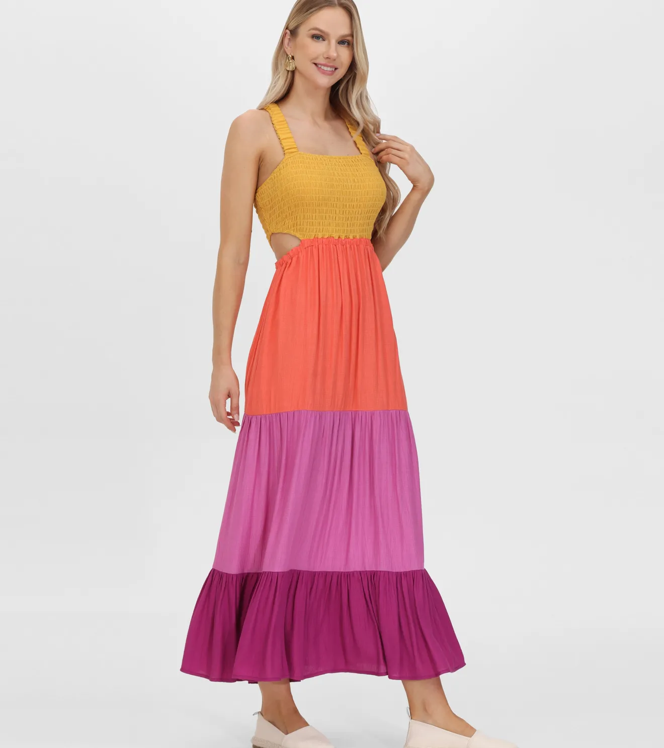 Smocked Color Block Maxi Dress^Frye Clearance