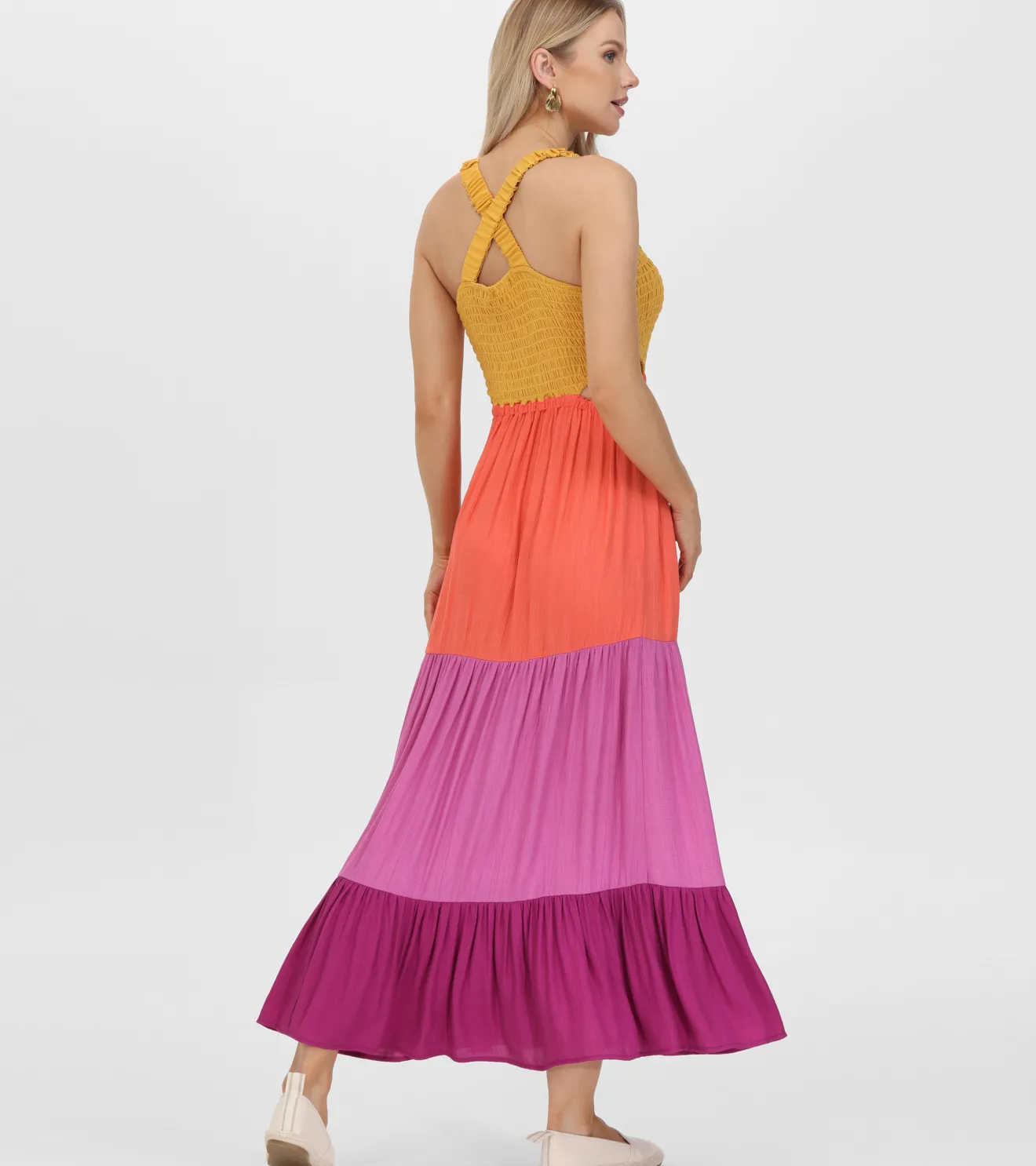 Smocked Color Block Maxi Dress^Frye Clearance