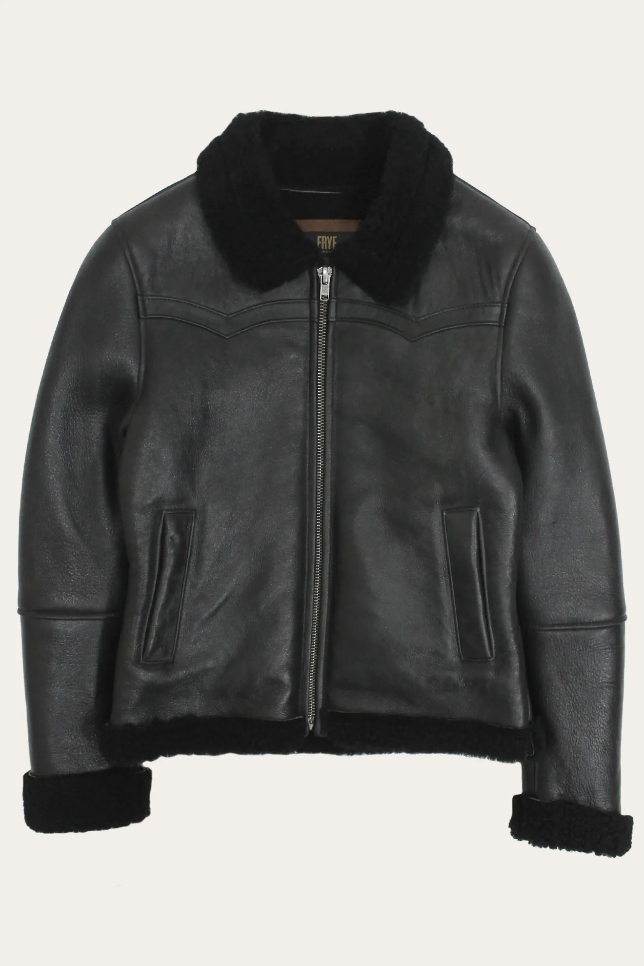 Women's Leather Jacket With Sherling Collar And Cuffs^Frye