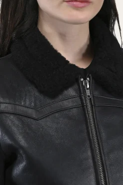 Women's Leather Jacket With Sherling Collar And Cuffs^Frye