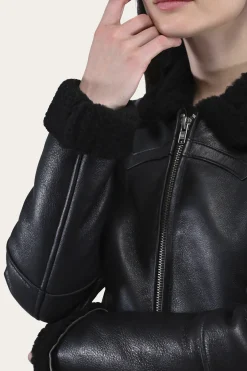 Women's Leather Jacket With Sherling Collar And Cuffs^Frye