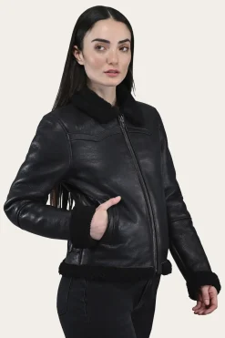 Women's Leather Jacket With Sherling Collar And Cuffs^Frye