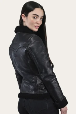 Women's Leather Jacket With Sherling Collar And Cuffs^Frye